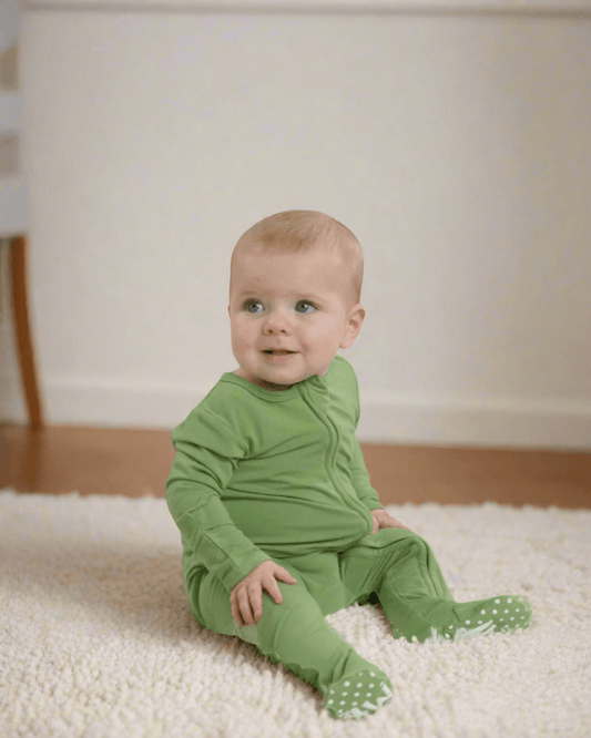 Green Bamboo Zipper Footie, Matching Holiday Pajamas for Families