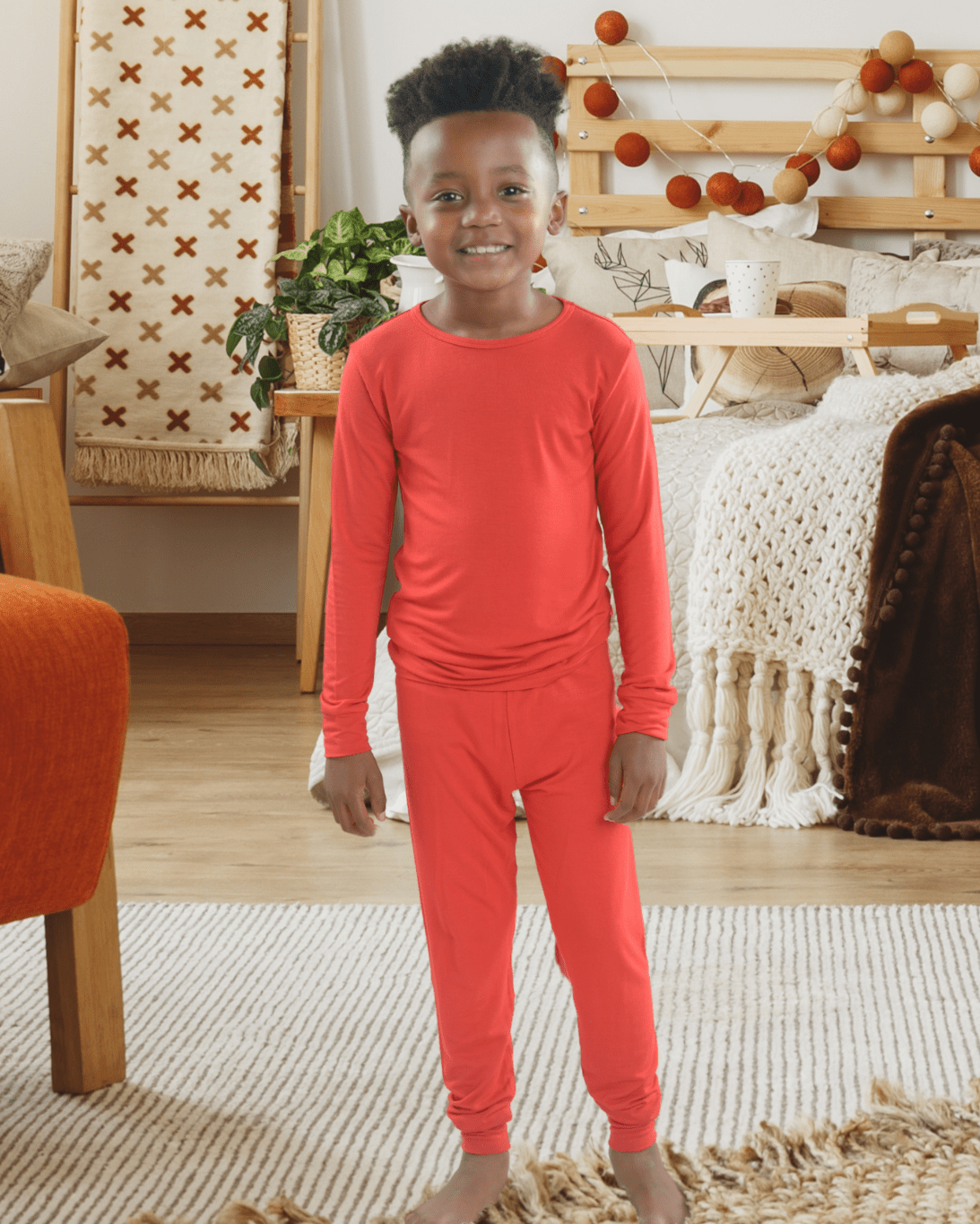Red Pajama Set, Boys pjs, Bamboo Pajamas for Kids, Holiday Pajamas