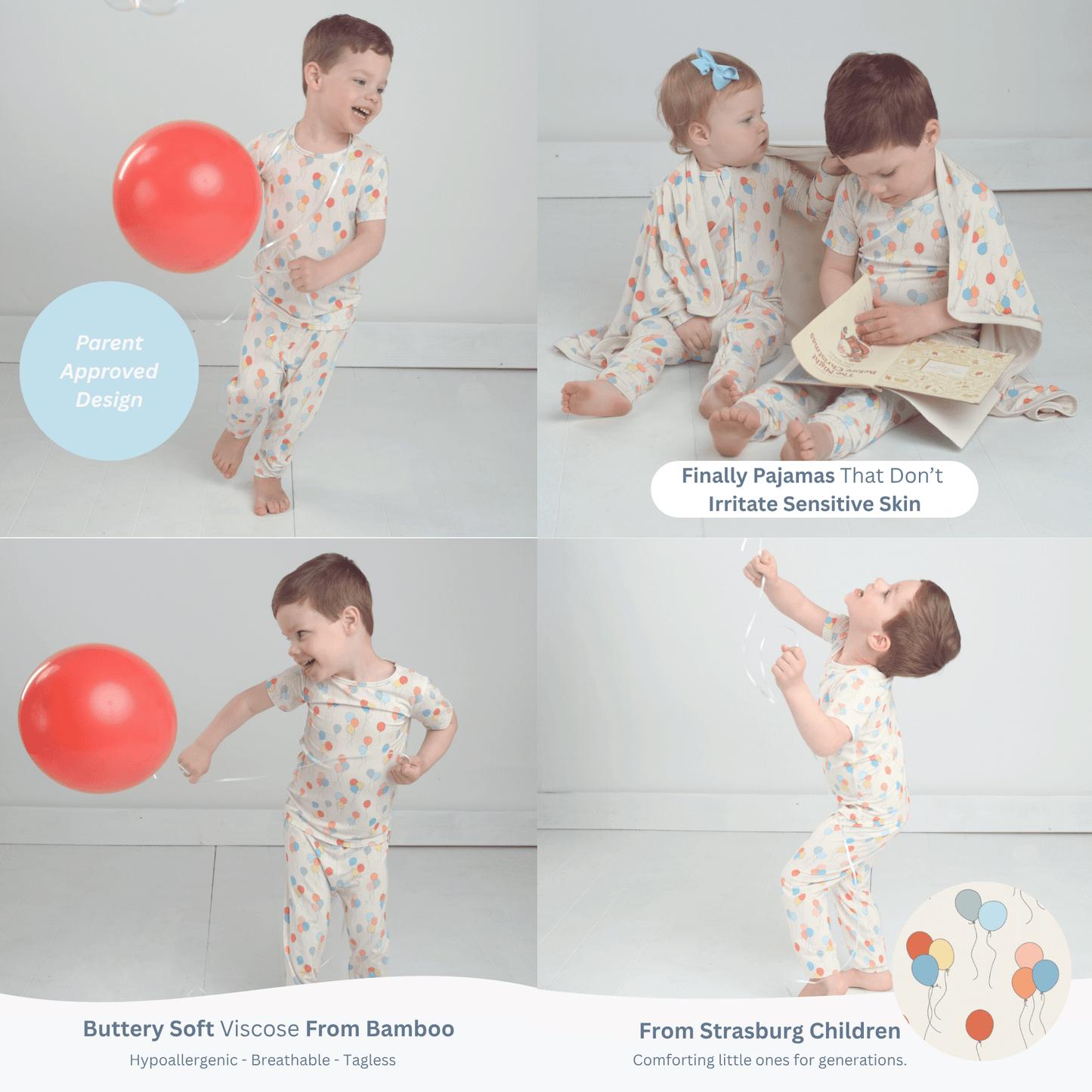 Balloon Bamboo Pajama Set for Kids, Birthday PJs, Birthday Pajamas