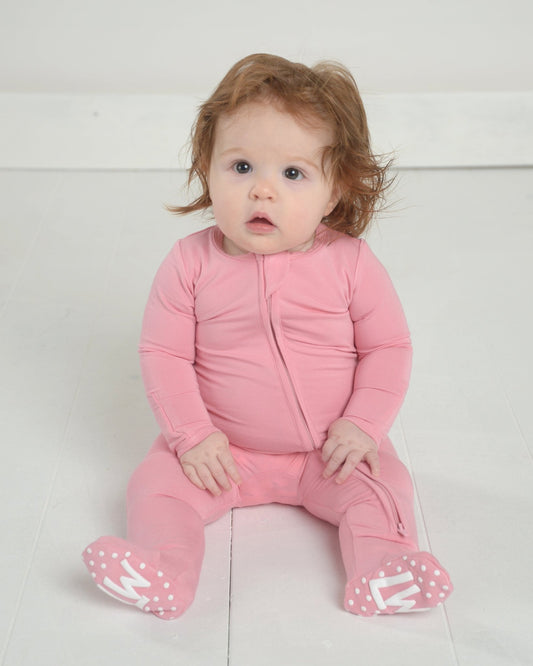 Pink Bamboo Onesie for Baby, Bamboo Pajamas for Infants, Baby Girl Pjs