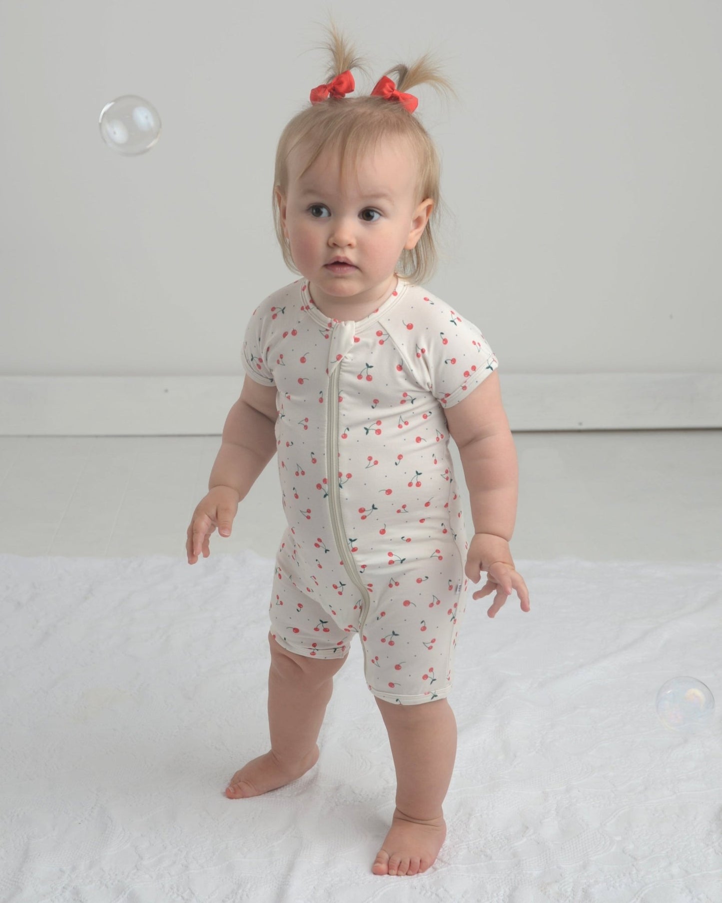 Cherry Bamboo Romper, Cherry Pajamas, Fruit Print Clothes, Bamboo PJs