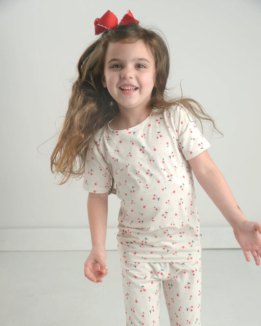 Cherry Bamboo Pajama Set, Bamboo Pjs for Spring, Cherry Print Clothes