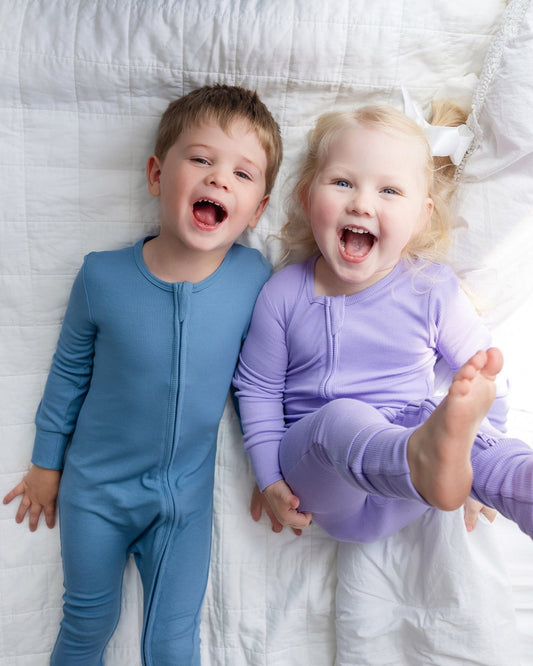 Bamboo Romper Pajamas for Kids, Blue Footie Pajamas, Baby Boy Gift