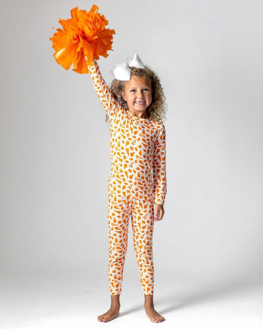 Bamboo Two Piece PJs, Orange Football Pajamas for Kids, Bamboo Pajamas
