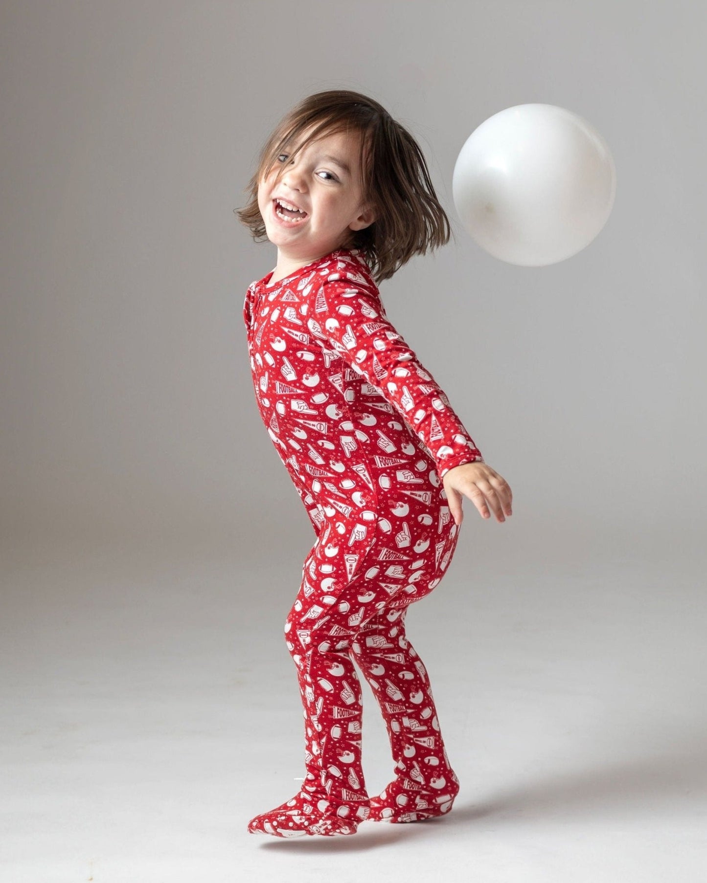 Bamboo Zipper Footie PJs, red football pajamas for baby, soft bamboo