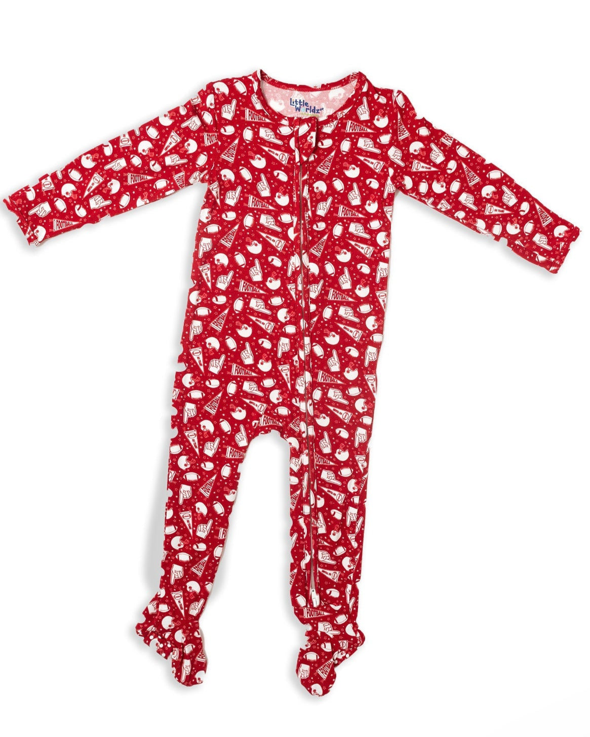Bamboo Zipper Footie PJs, red football pajamas for baby, soft bamboo