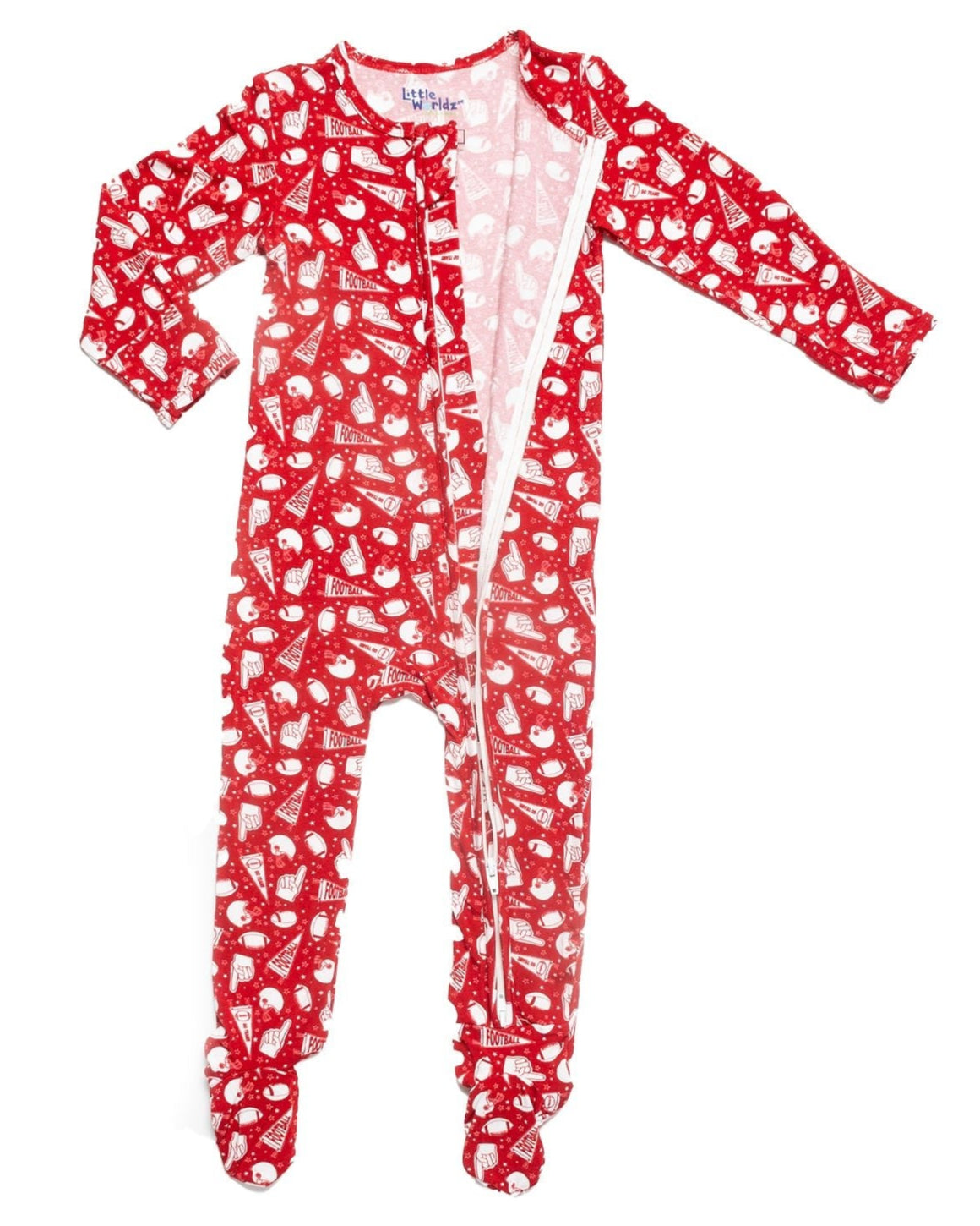 Bamboo Zipper Footie PJs, red football pajamas for baby, soft bamboo