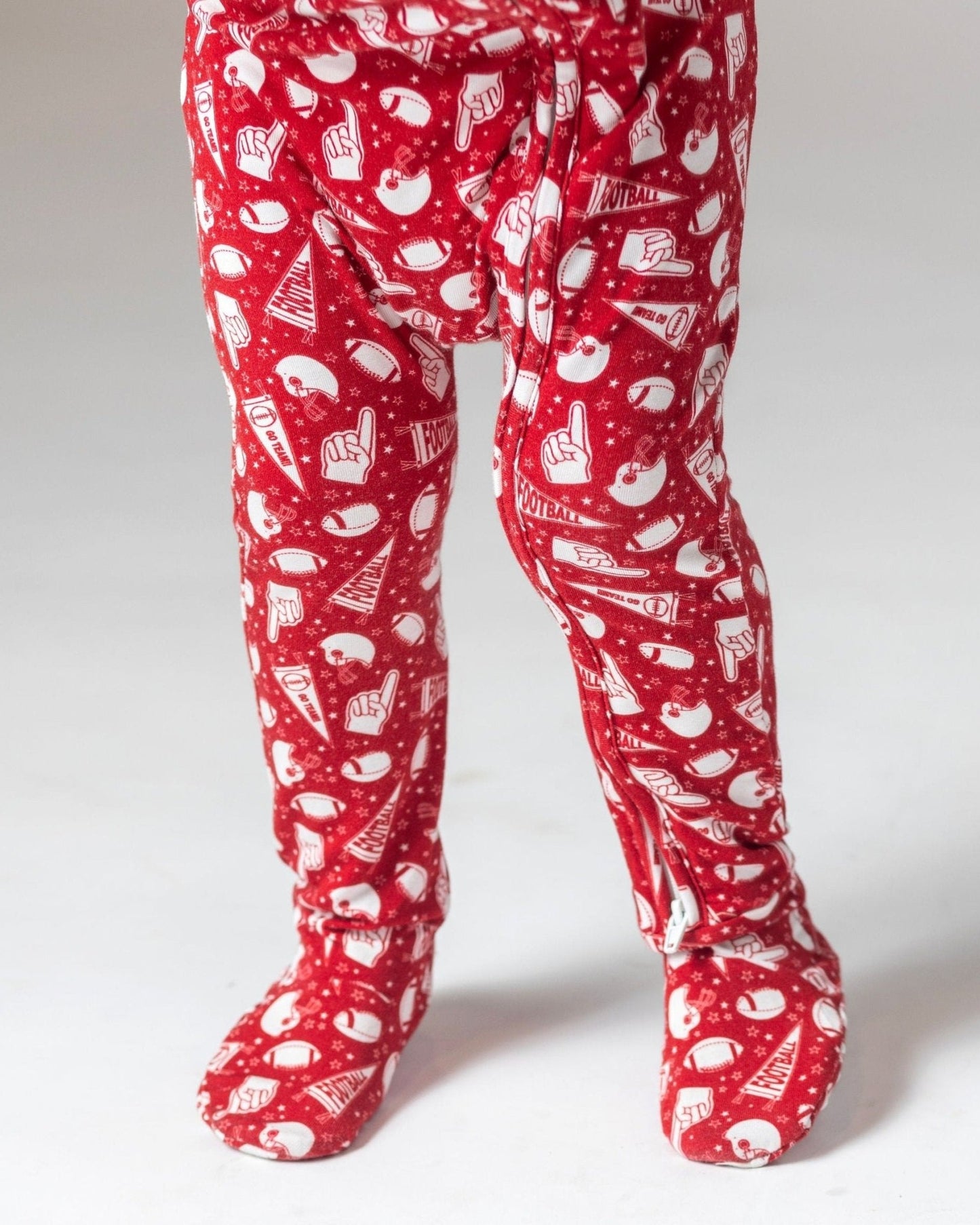 Bamboo Zipper Footie PJs, red football pajamas for baby, soft bamboo