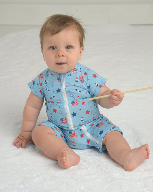 Fourth of July Outfit for Kids, Soft Bamboo toddler shorts outfit Patriotic