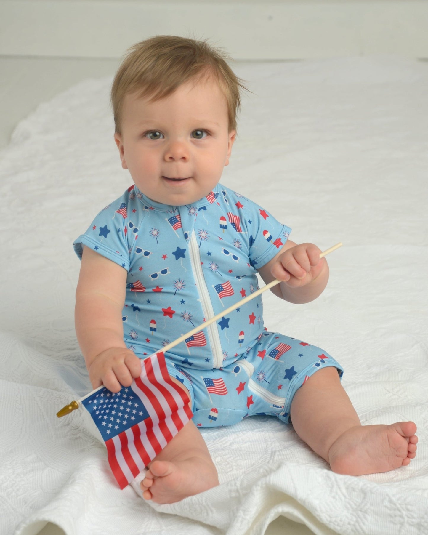 Fourth of July Outfit for Kids, Soft Bamboo toddler shorts outfit Patriotic