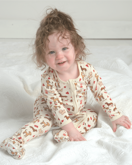 Puppy Bamboo One-Piece, Dog Pritn Pajamas for Baby, Bamboo Footies