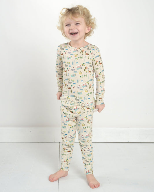Map Bamboo Pajama Set for Kids, Travel PJs for Kids, Bamboo PJ