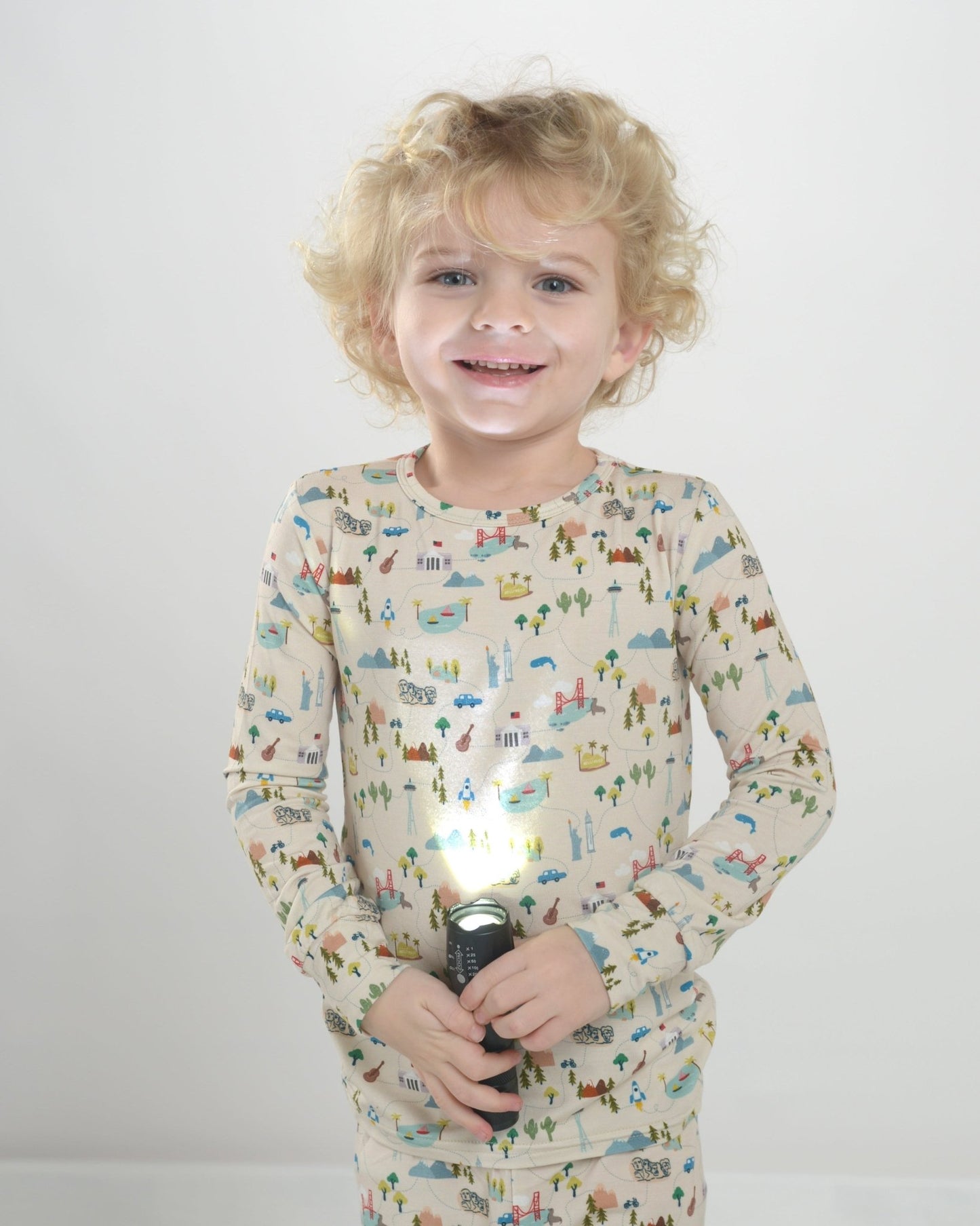 Map Bamboo Pajama Set for Kids, Travel PJs for Kids, Bamboo PJ