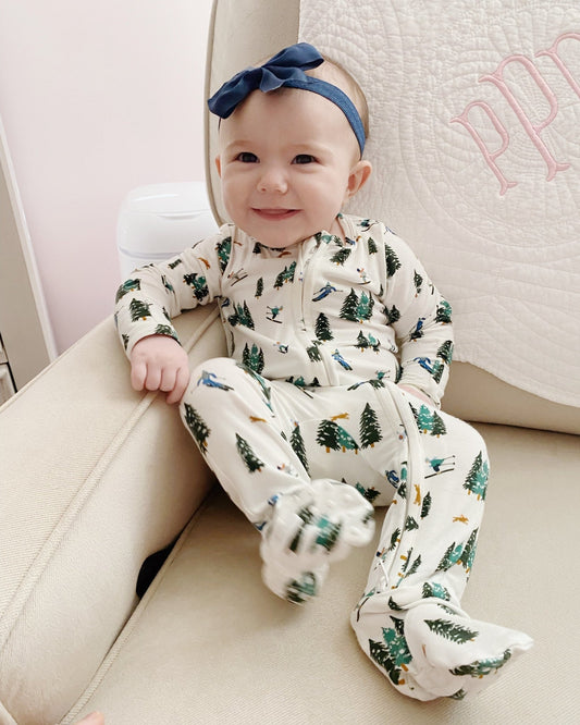 Bamboo Footie Pajama for Baby, Ski Print Pajama, Bamboo Baby PJs