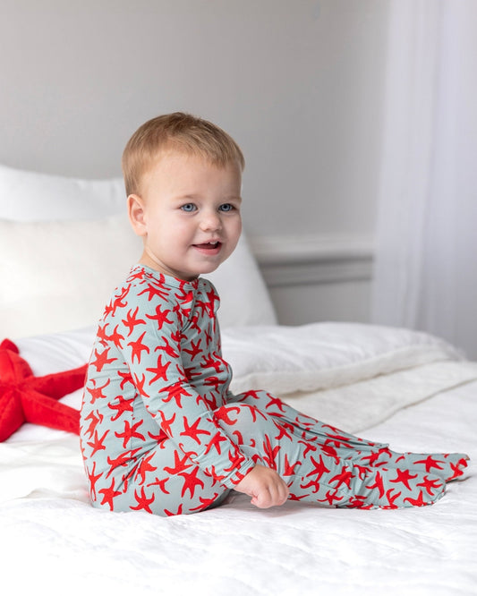 Starfish Bamboo Pajamas for Baby and Kids, Christmas at the Beach PJs for baby