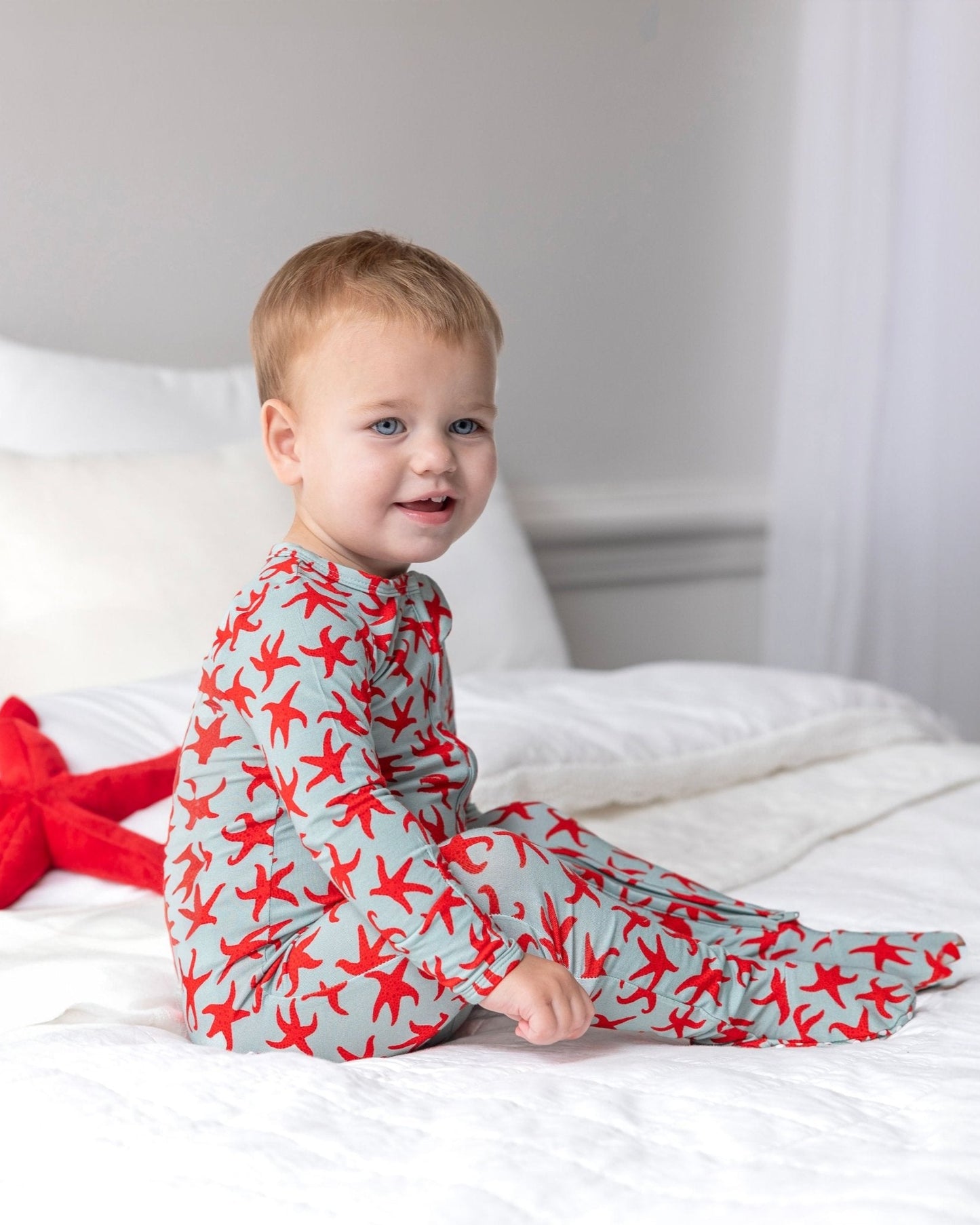 Starfish Bamboo Pajamas for Baby and Kids, Christmas at the Beach PJs for baby