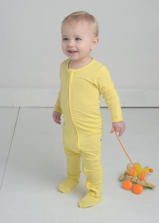 Yellow Bamboo Onesie for Infant, Spring Bamboo Pajamas for Baby and Kids
