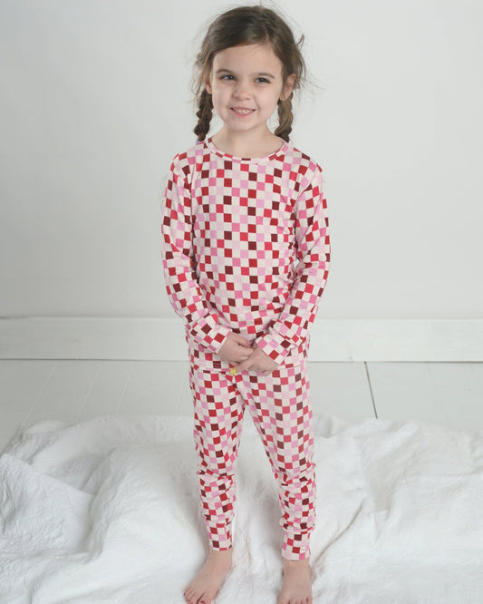 Checkered Print Pajama Set, Soft Pajamas Toddler, Bamboo Pajamas