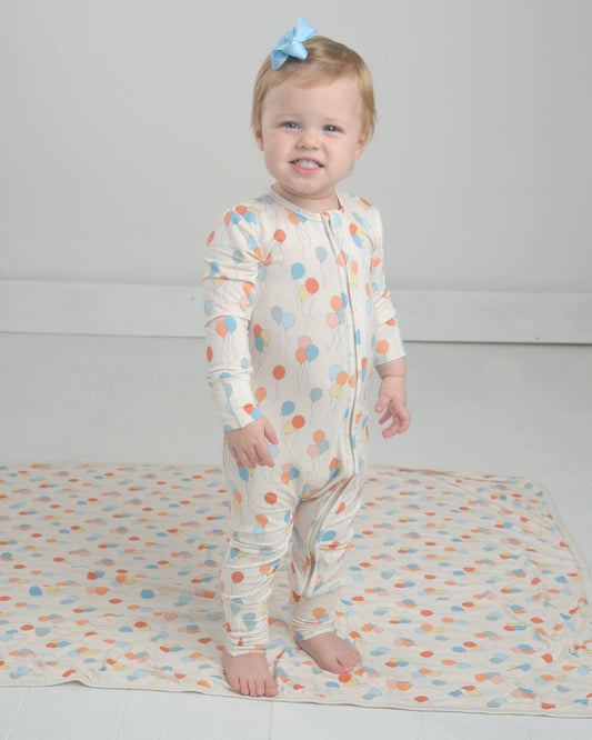 Balloon Bamboo Pajama Romper for Toddlers, Birthday PJs, BDAY Pajamas