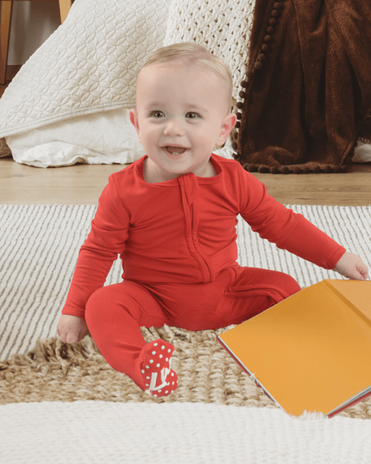 Bamboo Baby Pajama in Red - Little WorldzZipper Footie