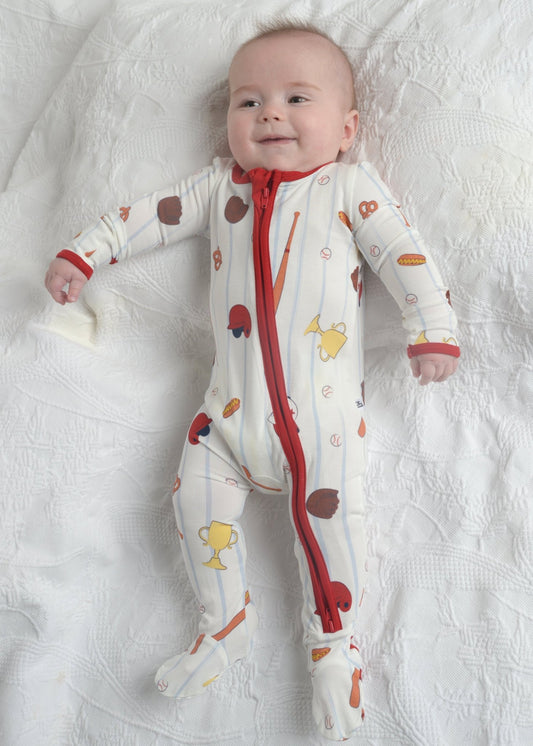 Baseball Bamboo Onesie - Little WorldzZipper Footie