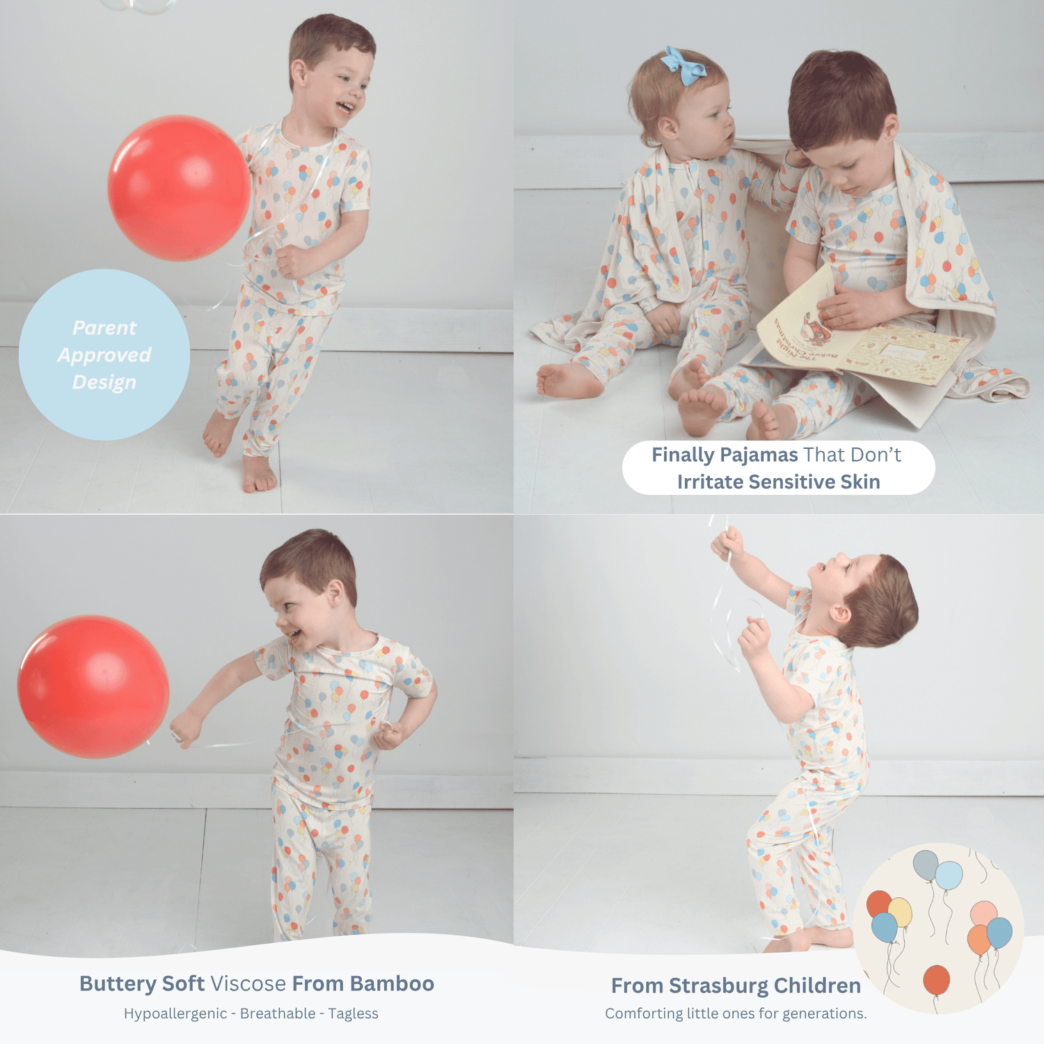Balloon Bamboo Pajama Set for Kids, Birthday PJs, Birthday Pajamas