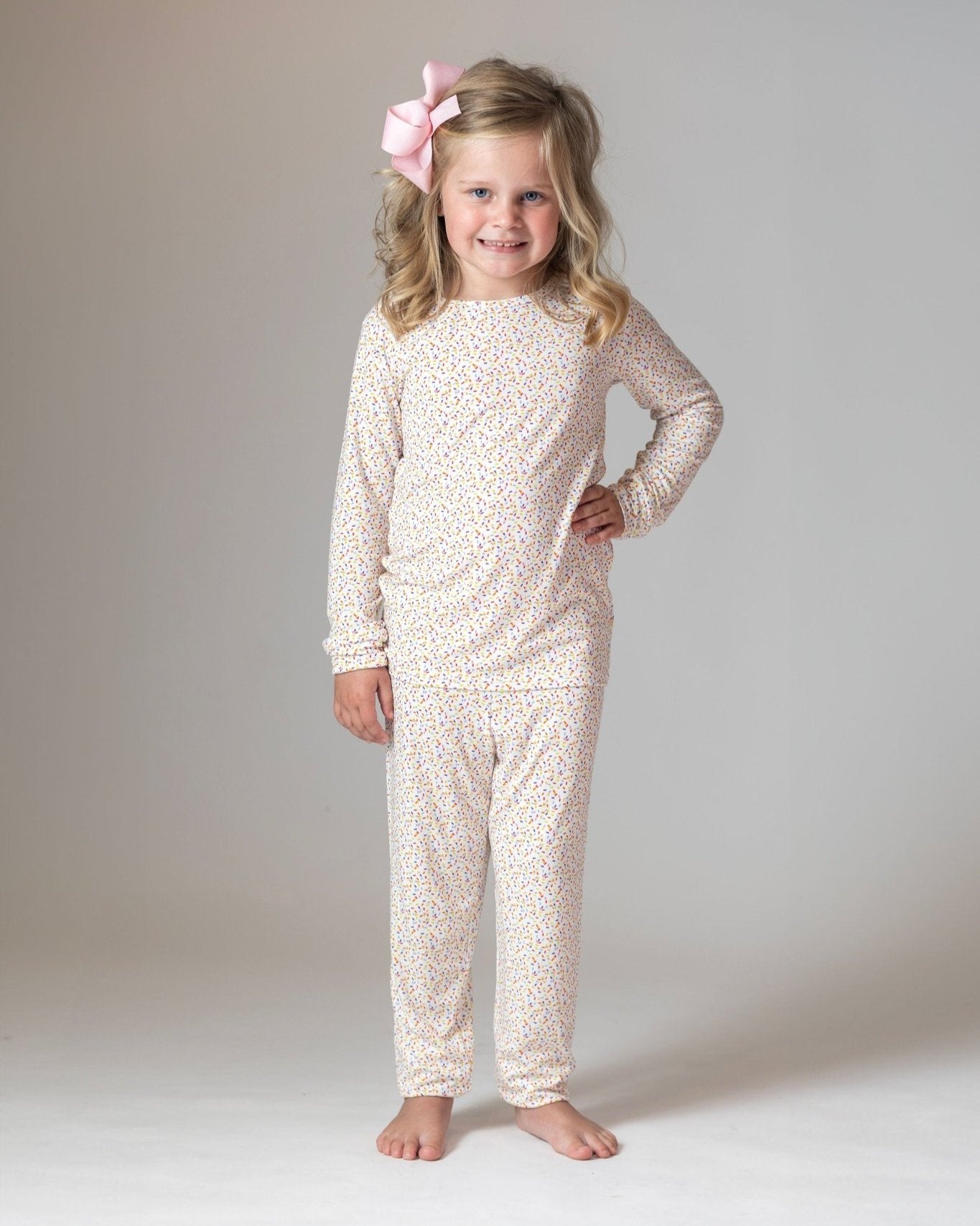 thumbnail image 2 of HKYFNNBW-Mommy And Me Pajamas Set Bow Print Lape Long Sleeve Button Down Tops Pants Family Matching Pjs Sleepwear Nightwear (Girl, 3 Years, Pink 2 of 11