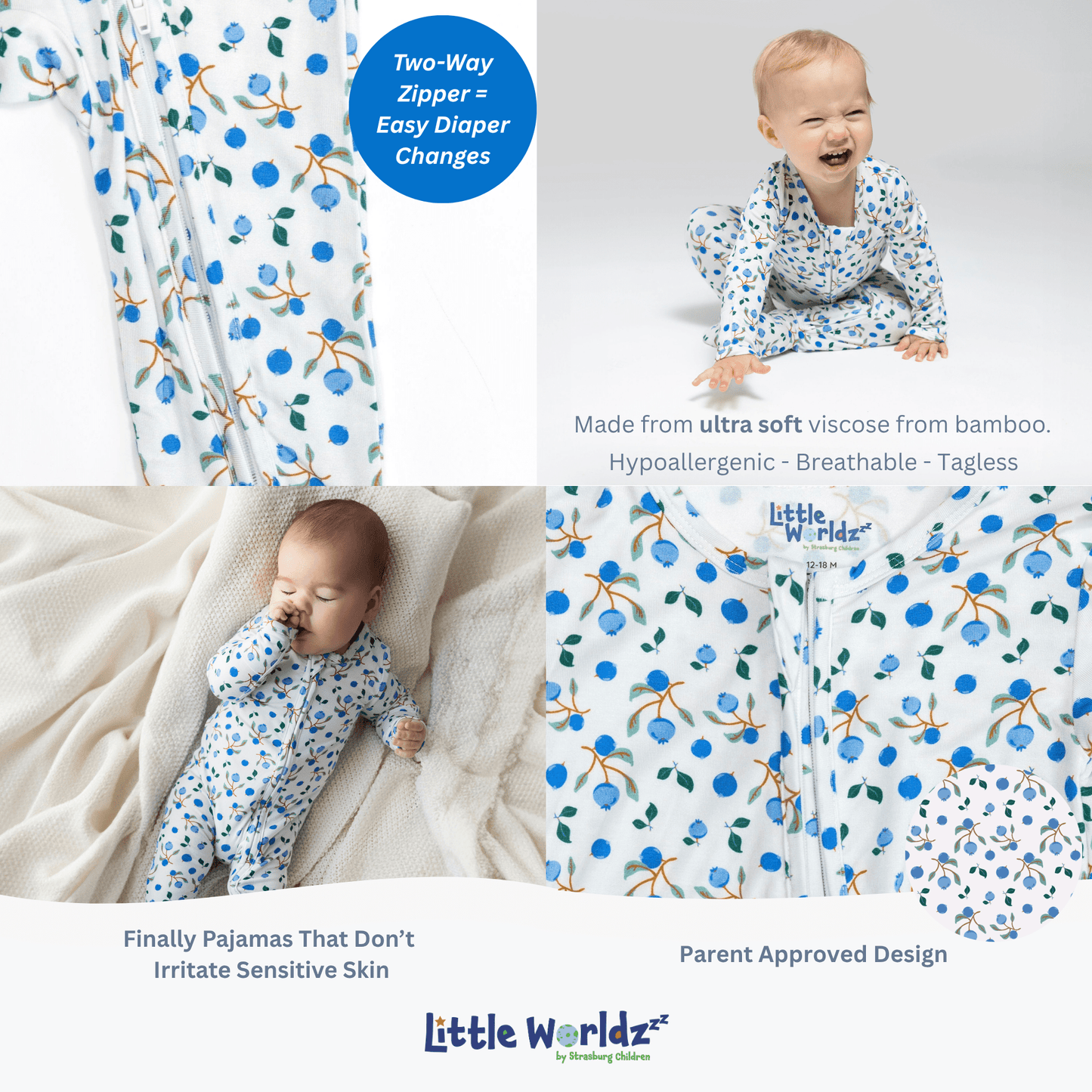 Blueberry Bamboo Zipper Footie - Little WorldzZipper Footie