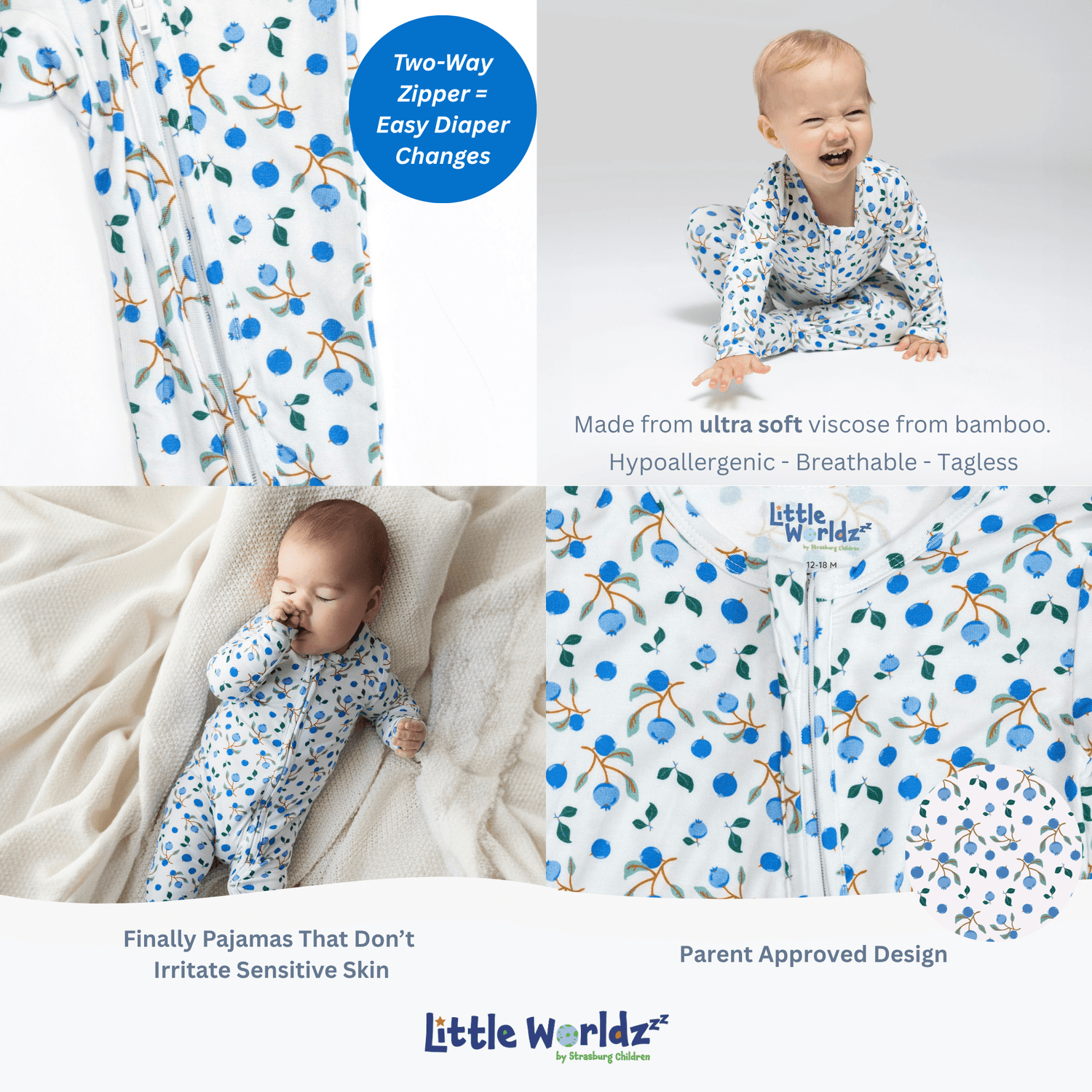Blueberry Bamboo Zipper Footie - Little WorldzZipper Footie