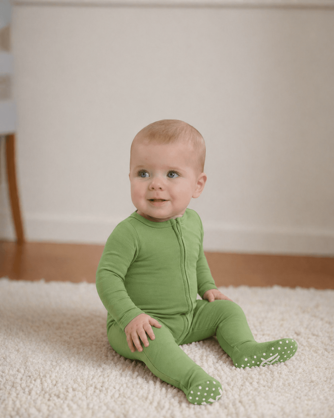 Green Bamboo Zipper Footie, Matching Spring Pajamas for Families