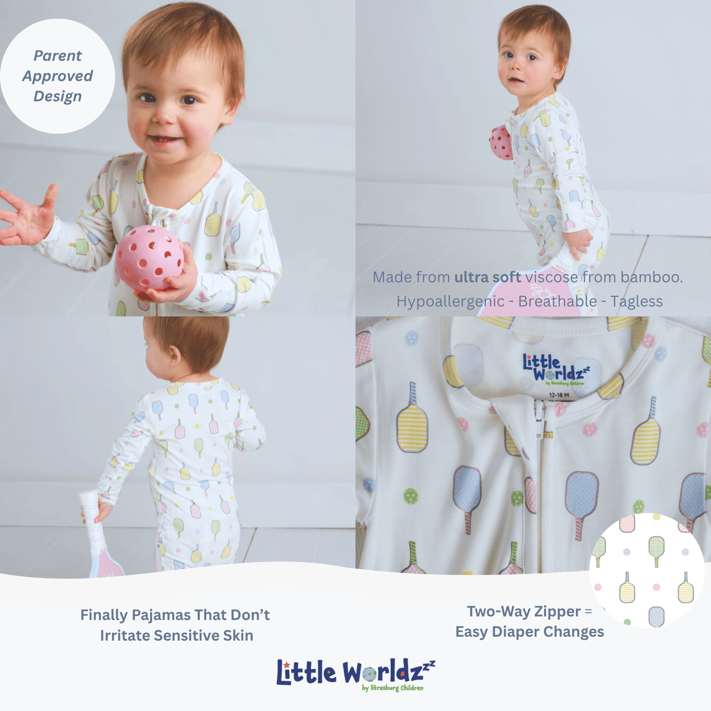 Pickleball Footie Pajama - Little WorldzZipper Footie
