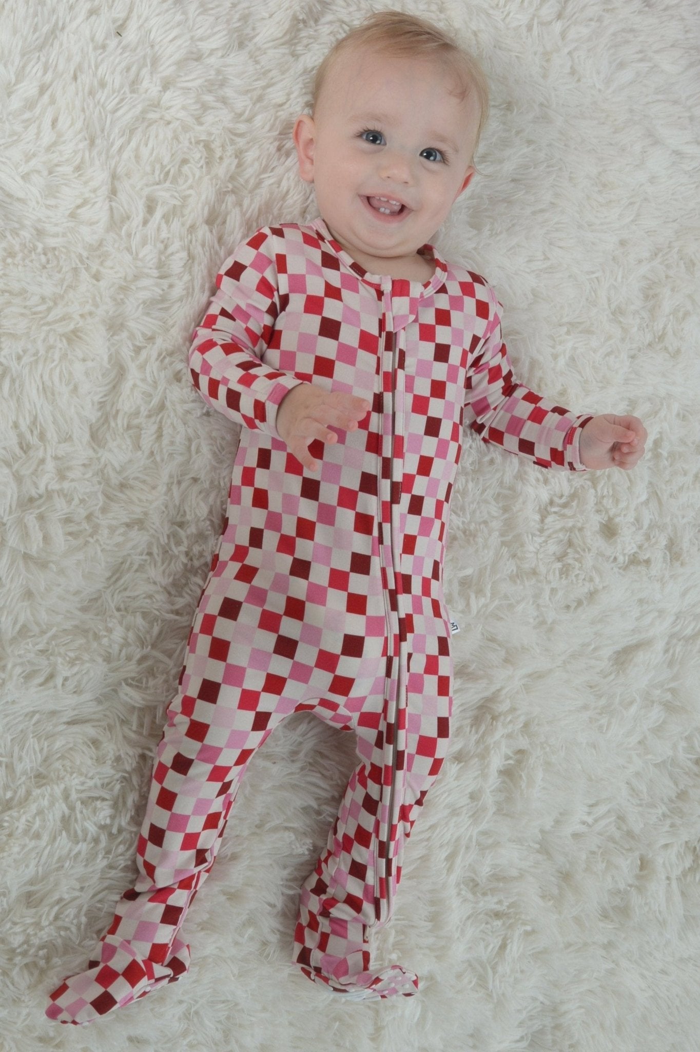 Pink Checkered Zipper Footie PJs - Little WorldzZipper Footie