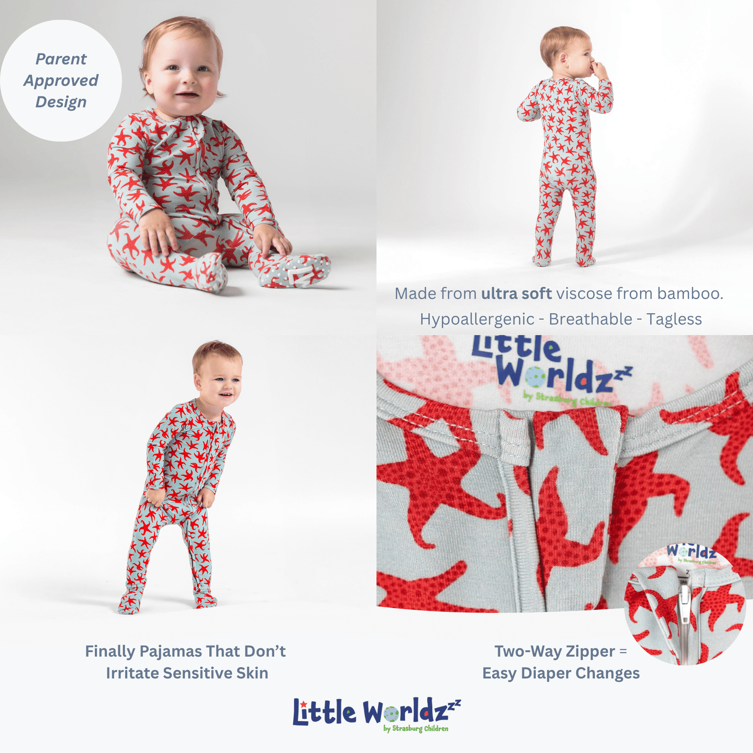 Starfish Bamboo Footies, Infant Onesie pajamas, Christmas at the beach