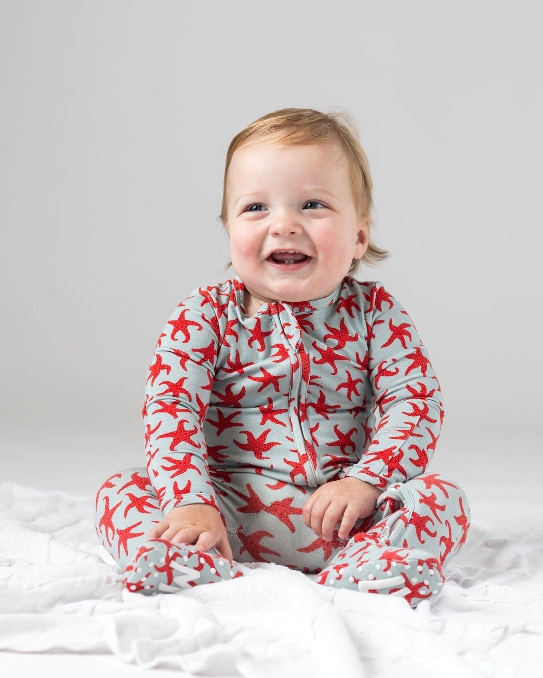Starfish Bamboo Footies, Infant Onesie pajamas, Christmas at the beach
