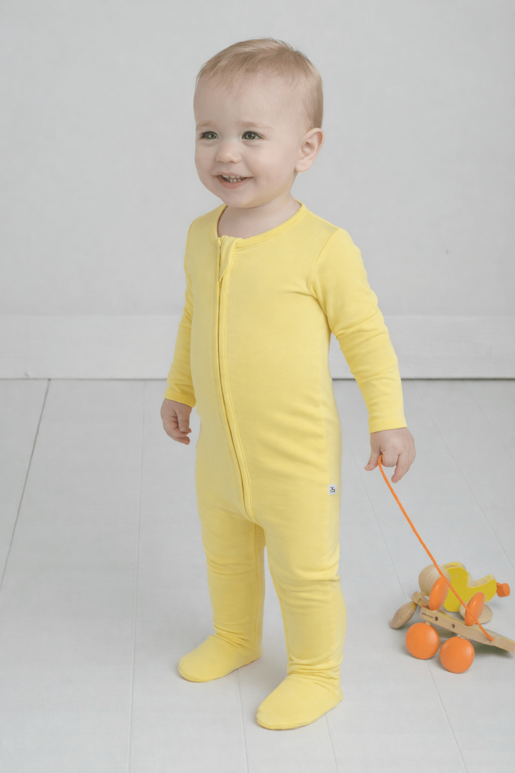 Butter Yellow Bamboo Onesie for Infant, Spring Bamboo Pajamas for Baby
